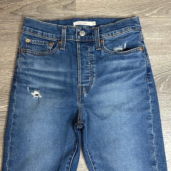 Levi’s High Rise Wedgie Skinny Jeans Distressed Blue Women’s Sz 27 - Picture 2 of 12